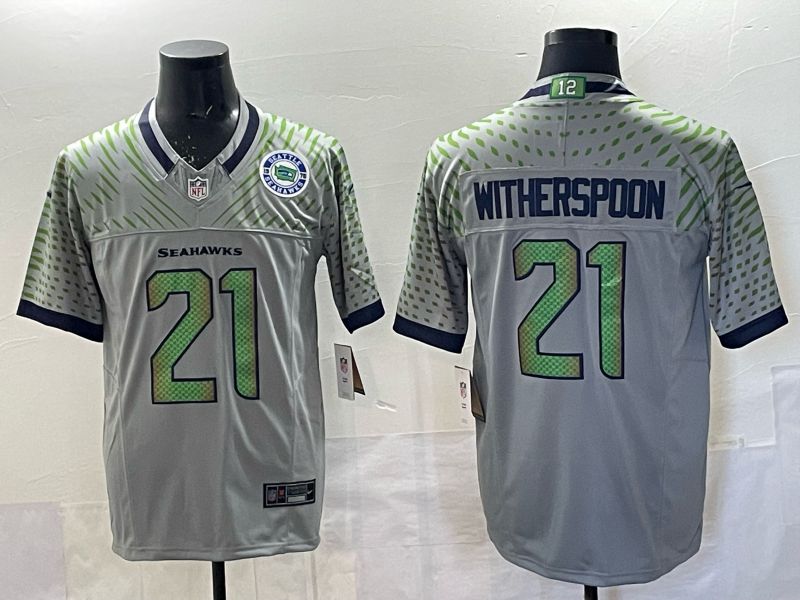 Men 2025 Seattle Seahawks #21 Witherspoon Grey 5th generation Throwback Nike Limited NFL Jersey style 02